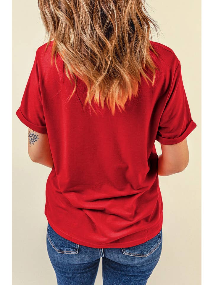Red LDC Christmas Santa Claus Print Crew Neck T Shirt for wholesale on Faire