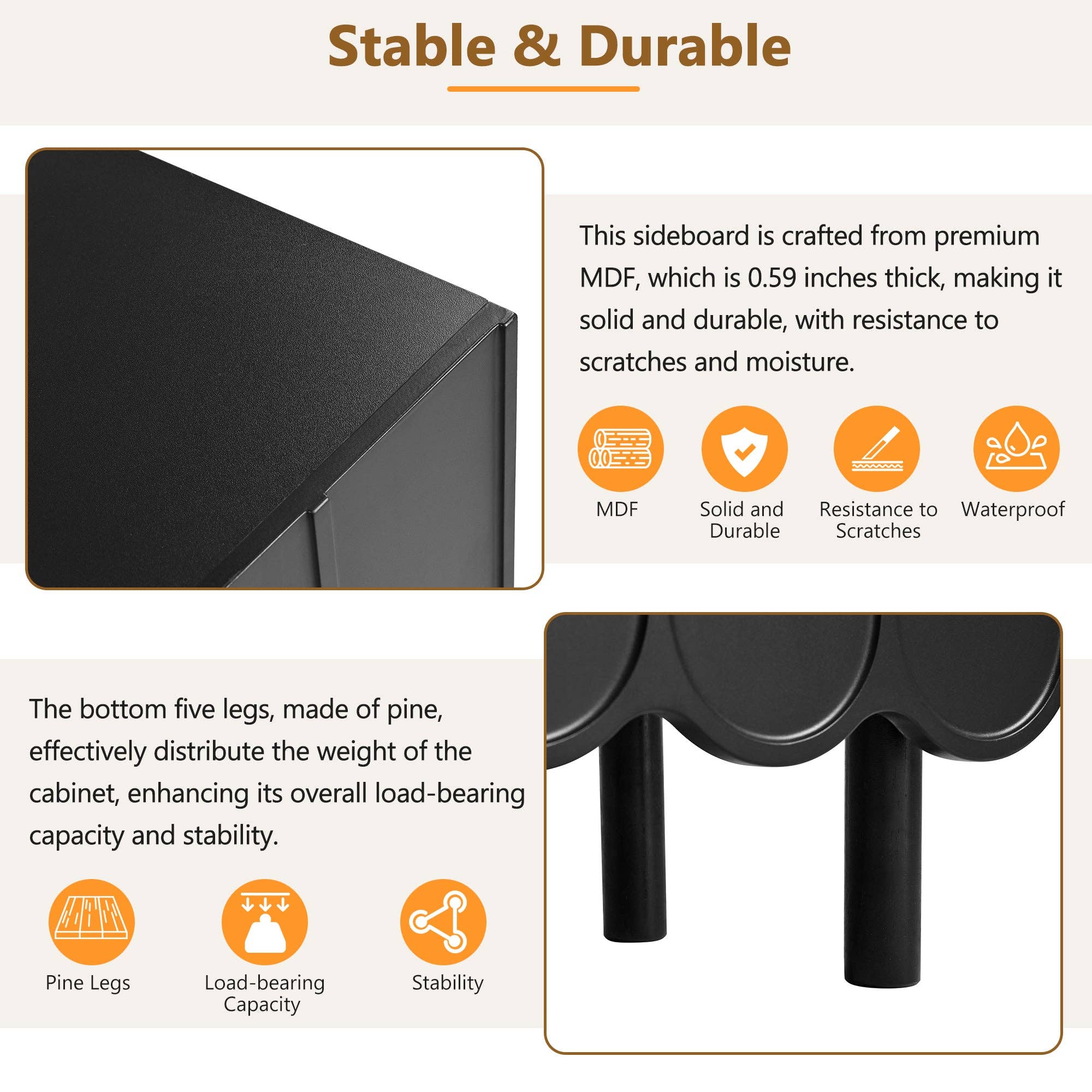 39F Inc. - Wholesale Cabinet - Minimalist Shoe Cabinet/Sideboard (Black/White, Wave Doors)6