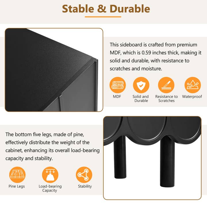 39F Inc. - Wholesale Cabinet - Minimalist Shoe Cabinet/Sideboard (Black/White, Wave Doors)6