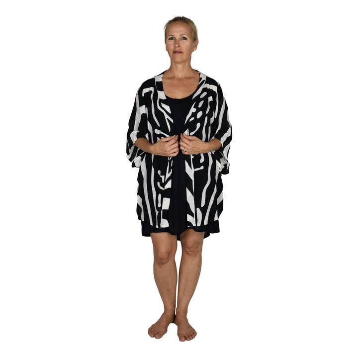 Short Kimono Top - Animal Print Zebra, Rayon, OS-XXL for wholesale by Island Style Clothing Co by Akamai Distribution Ltd