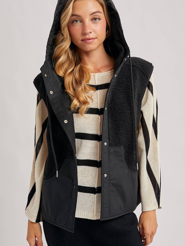 Bluivy - Wholesale Outerwear Vest - Women's - SHERPA FLEECE HOODED VEST WITH FAUX SUEDE INNER13