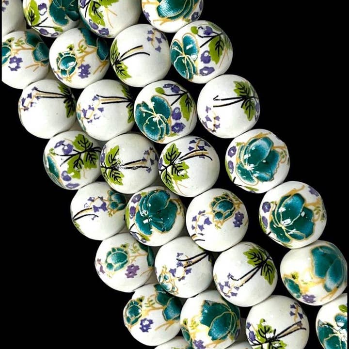 12mm Bloemen Porseleinen Kralen Strengen, 12mm Keramische Ronde voor wholesale door TRIVENI USA INC