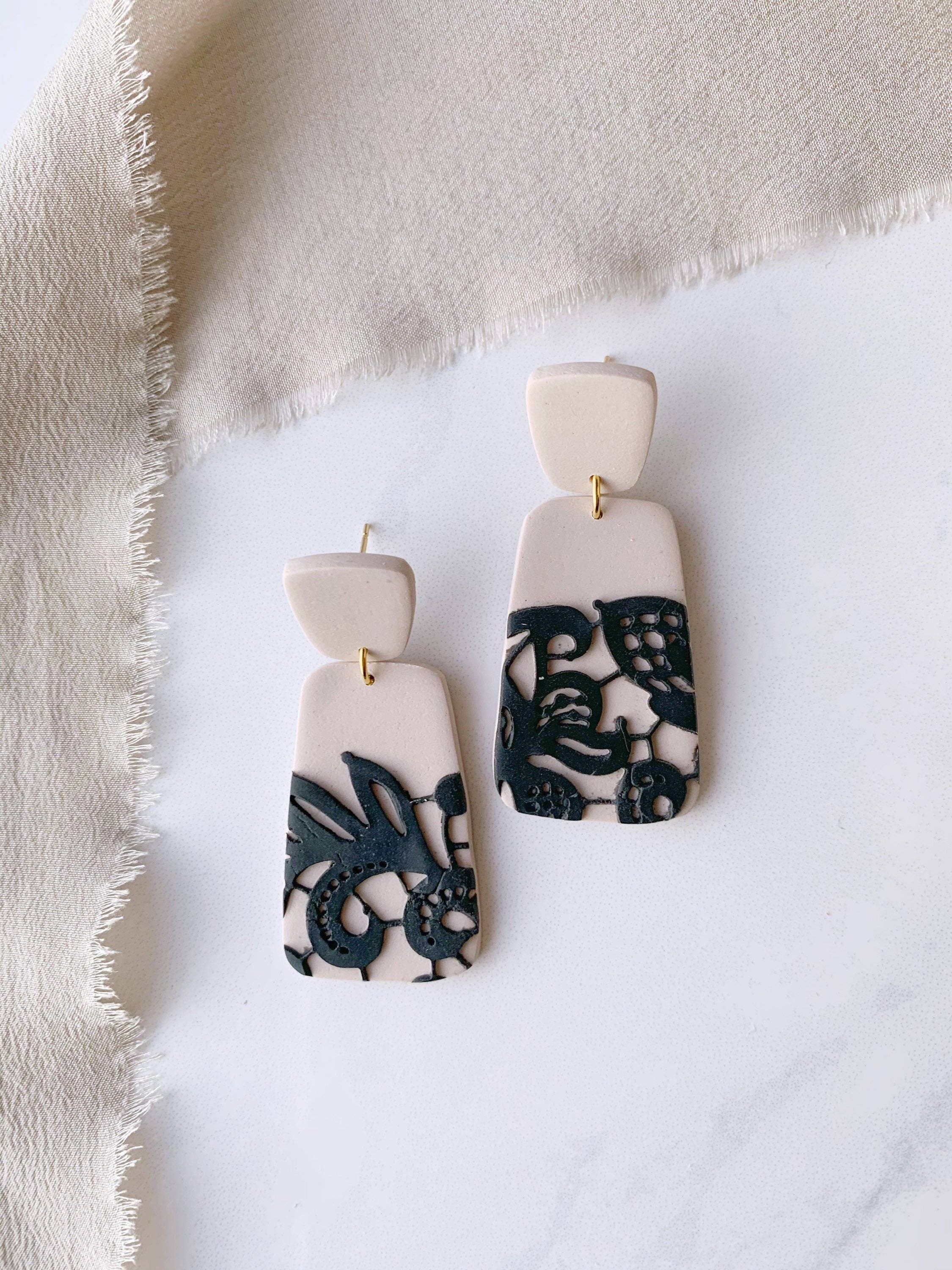 Clay By Denae - Wholesale Dangle Earrings - Aubree Earring Black Lace