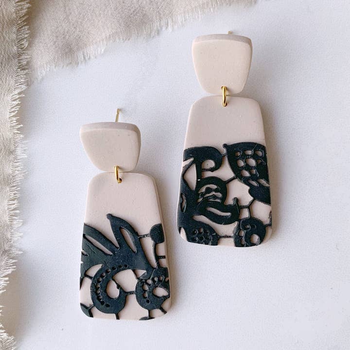 Clay By Denae - Wholesale Dangle Earrings - Aubree Earring Black Lace0