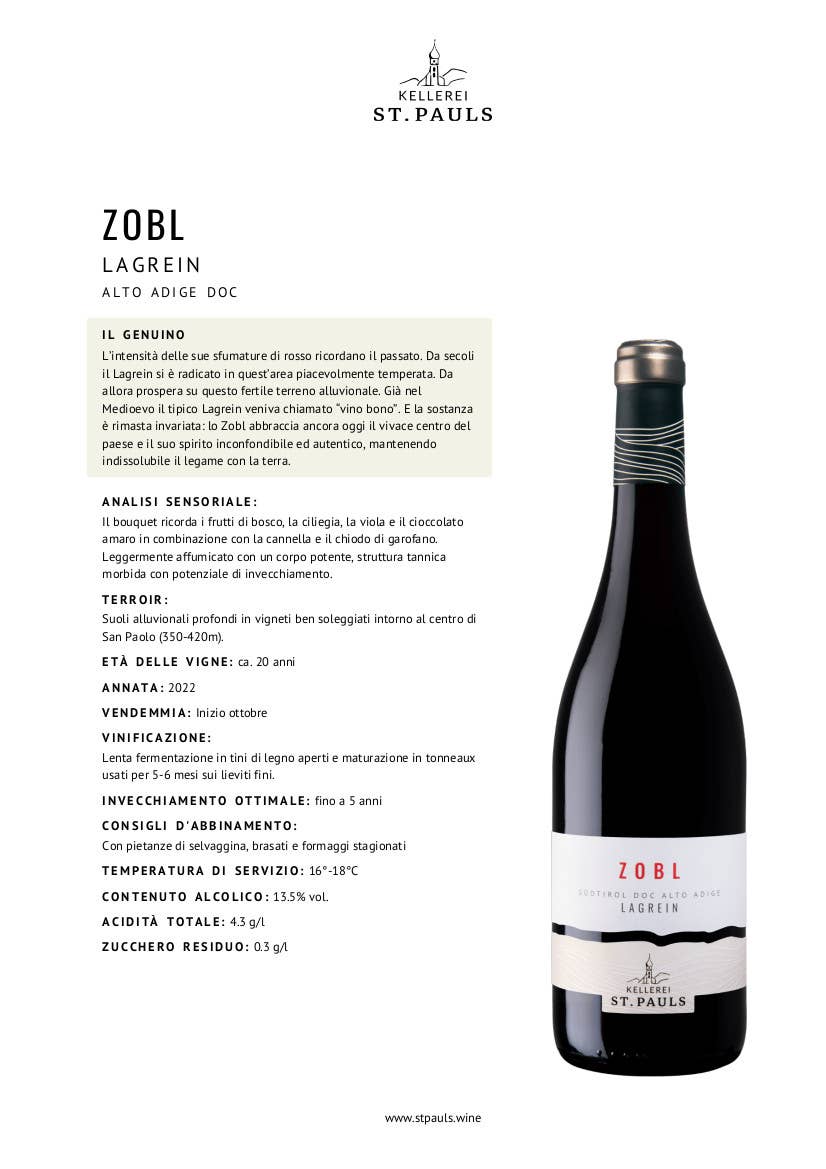 Metina SAS – wholesale Red wine – ZOBL Lagrein South Tyrol Cantina San Paolo I Classici 75 cl.4