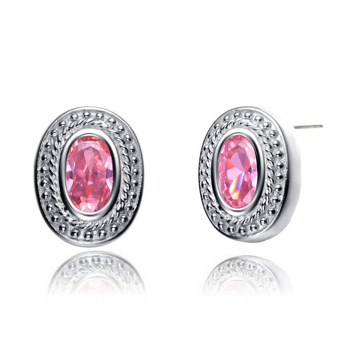 brincos ovais de zircônia cúbica rosa prata esterlina por atacado de Genevive