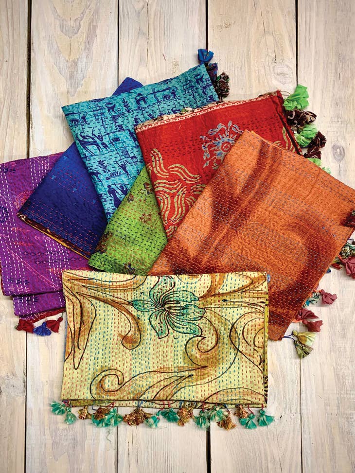 Kantha Embroidered Silk Shoulder Bag in Deep Rose from India - Deep Rose  Festivity