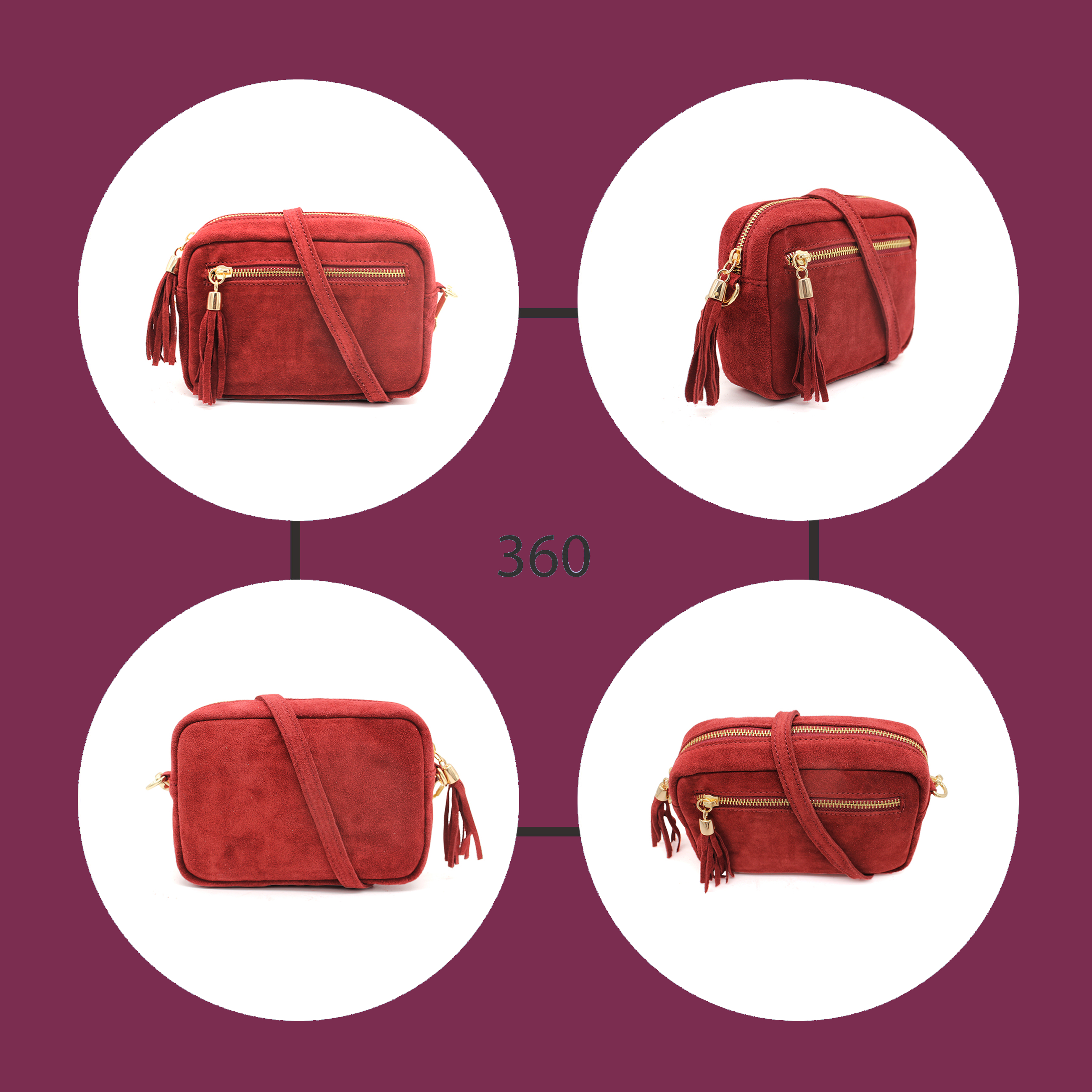 Ellas Trading – wholesale Crossbody bag – Women's – Casual Italian Genuine Suede Crossbody Bag with Tassel Zippe12