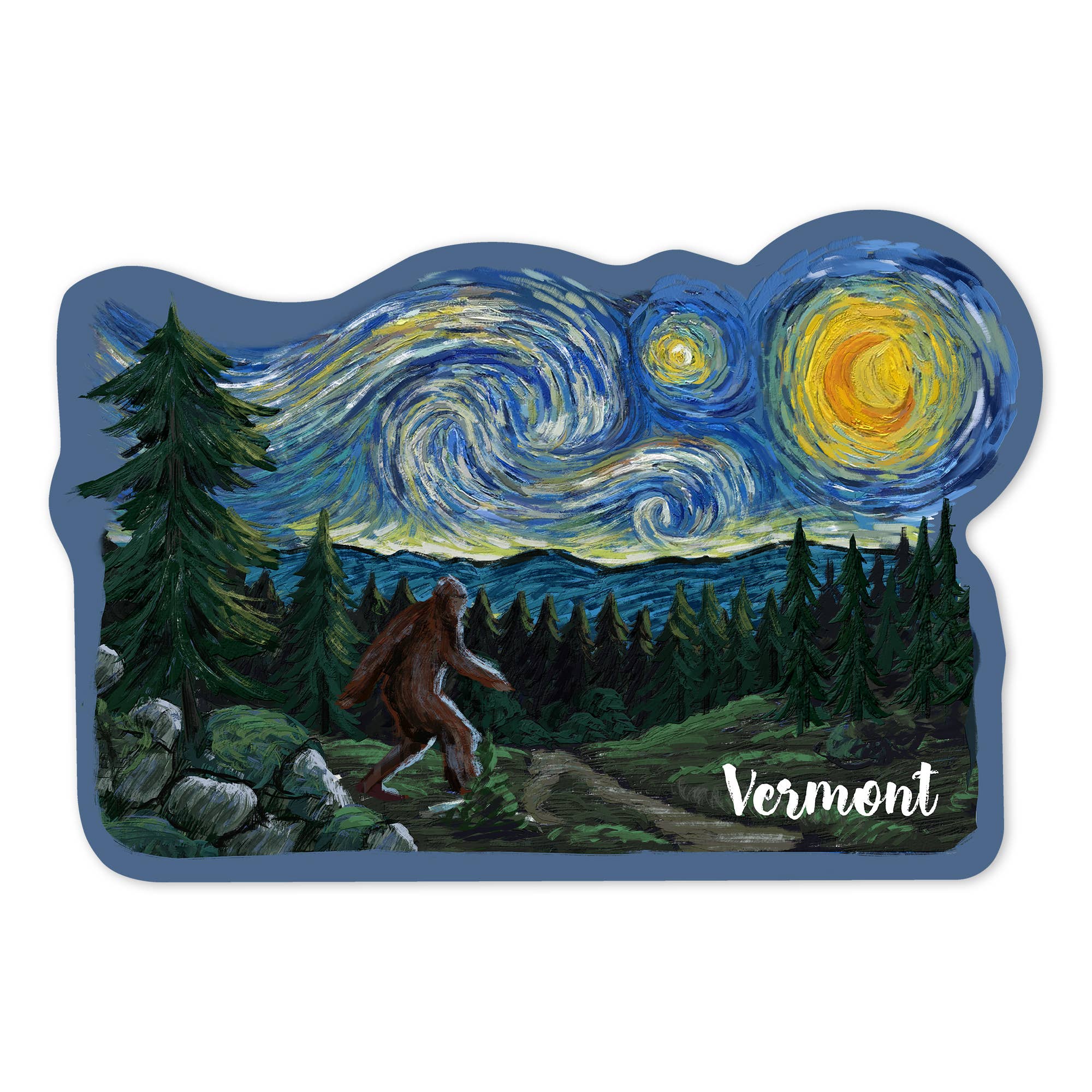 Lantern Press - Vendita all'ingrosso Adesivo - ADESIVI Vermont, Notte Stellata, Bigfoot9