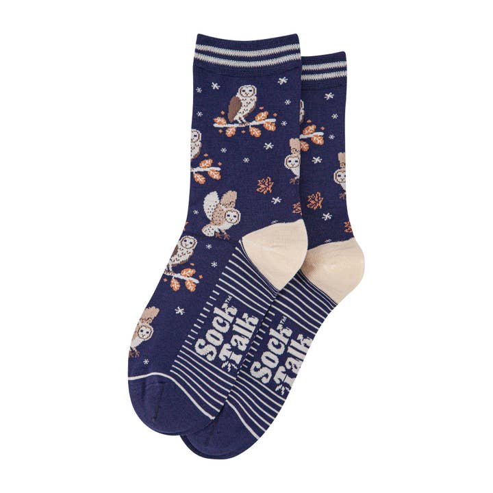 Sock Talk – wholesale Socks – Women's – Women's Bamboo Socks - Navy Blue/Cream, Barn Owls1