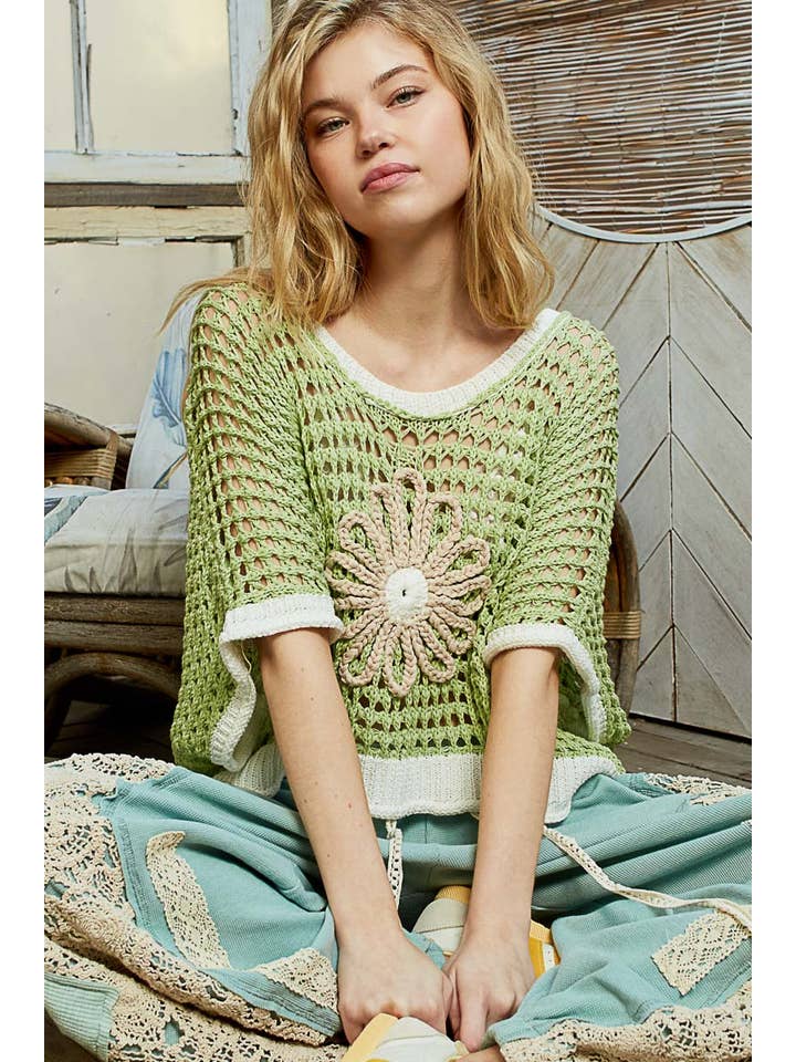 Pol Clothing - Wholesale Knit Top - Women's - Round neck sleeveless floral thin sweater top SALE