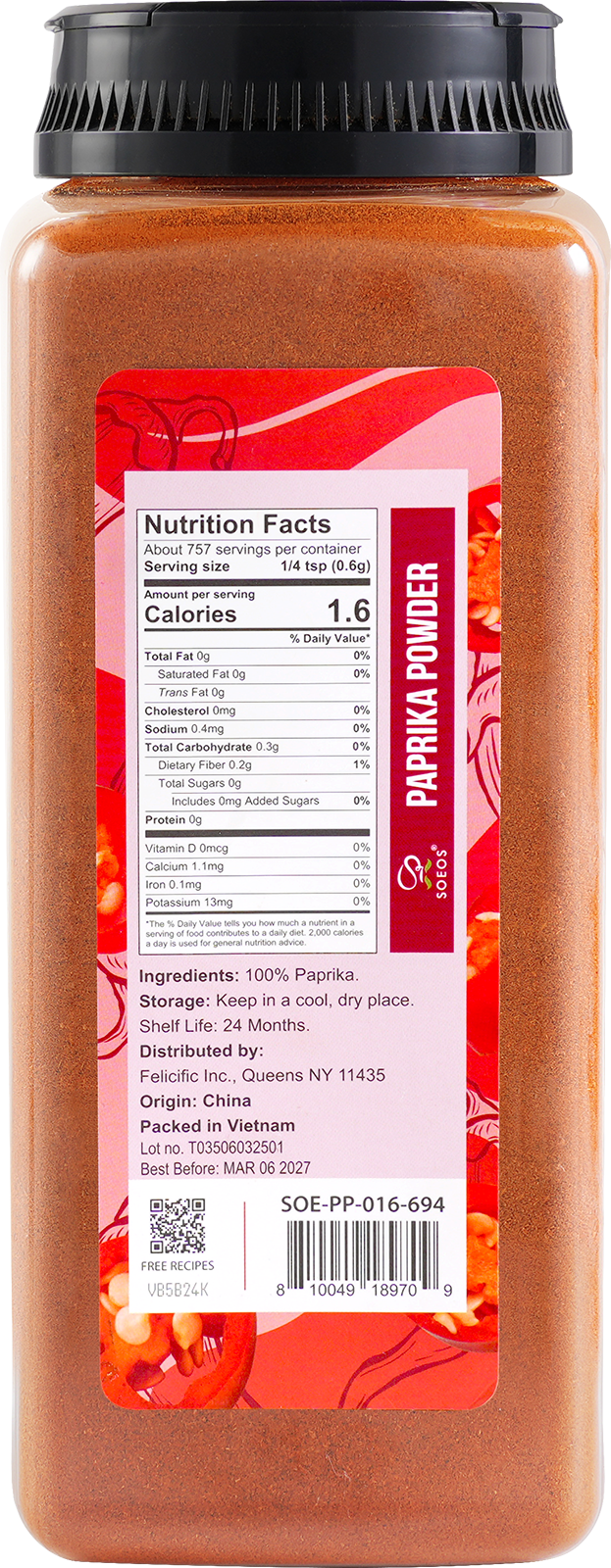 soeos - Wholesale Dried Spice - Soeos Paprika Powder, 16 oz1
