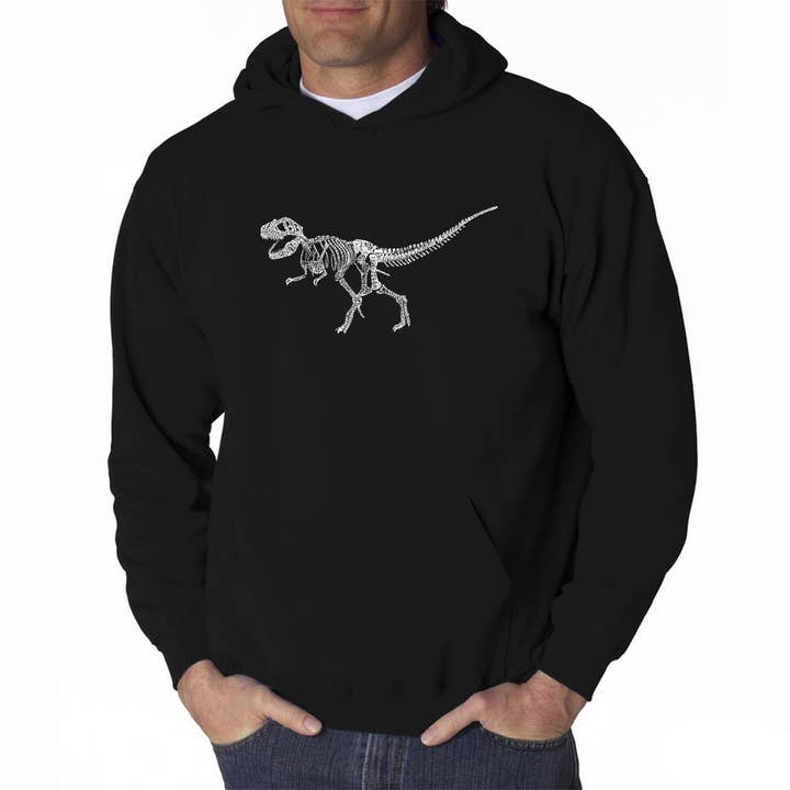 LA Pop Art - Vendita all'ingrosso Felpa con cappuccio - Uomo - Felpa con cappuccio da uomo Word Art - Dinosaur T-Rex Skeleton