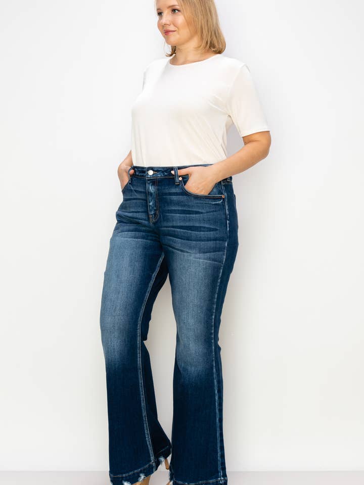 ARTEMIS VINTAGE - Wholesale Jeans - Women's - PLUS SIZE MID RISE SUPER FLARE W/ DISTRESSED WIDE HEM JEANS