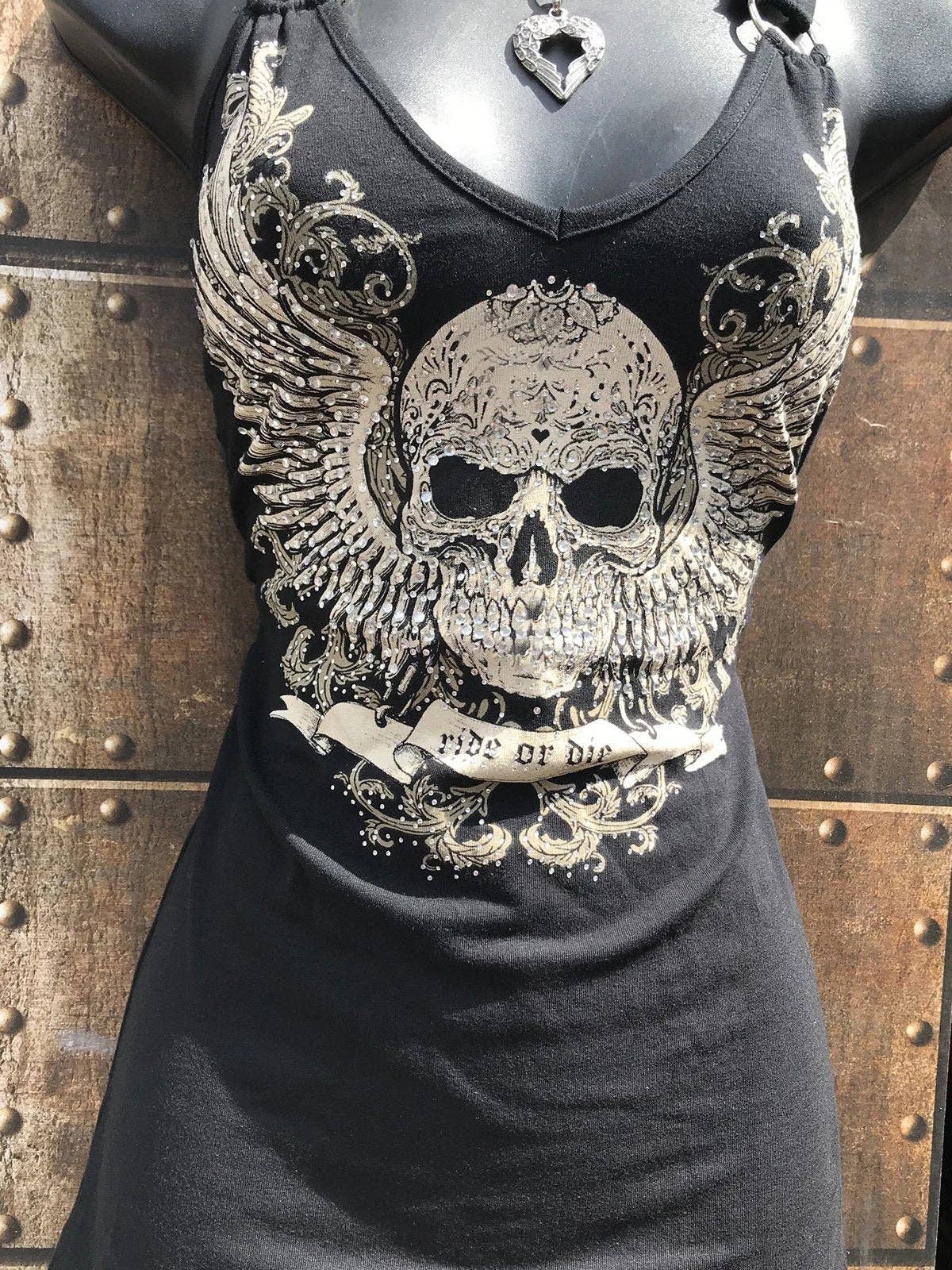 Nero Canotta con stampa Angel Skull in vendita all'ingrosso su Faire1