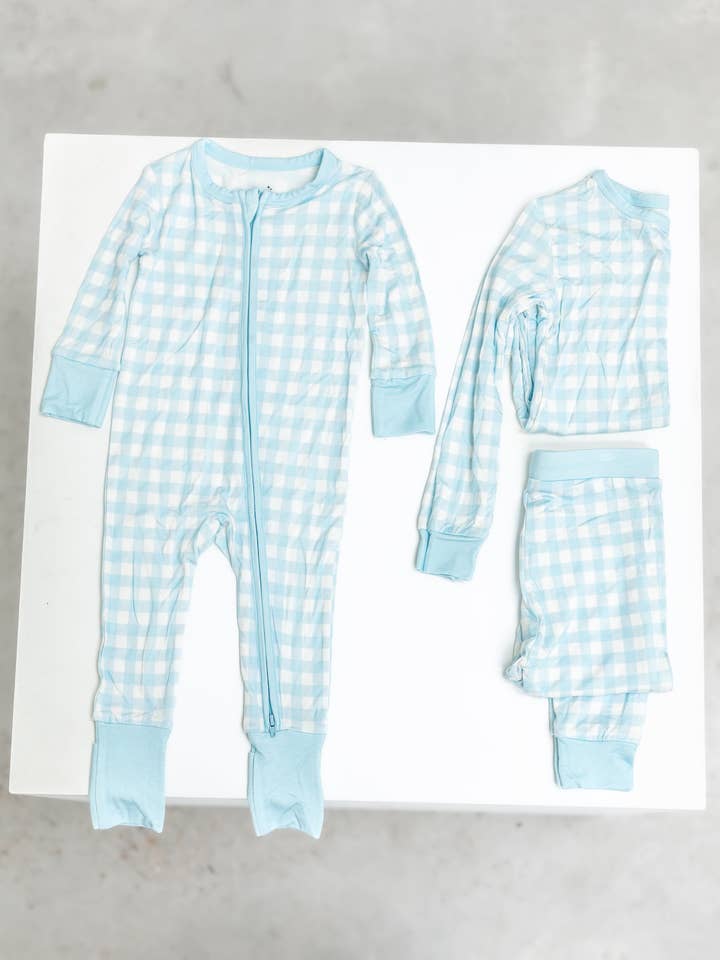 Gracie's Closet - Wholesale Sleepwear Set - Kids - Blue Gingham 2-Piece Toddler Bamboo Set6