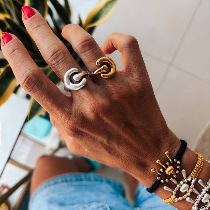 Goupi - Wholesale Cocktail/Statement Ring - Artistic shaped hammered ring in gold and silver1