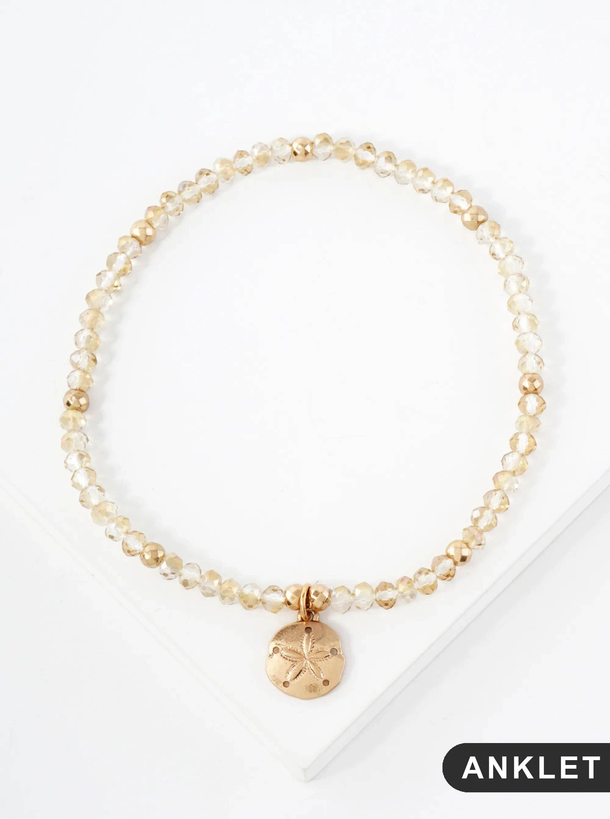 Wild Honey - Wholesale Anklet - Glass-Beaded Sand-Dollar Charm Stretch Anklet4