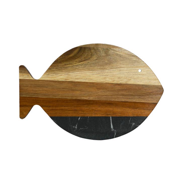 Black Marble and Acacia Wood Fish Board for wholesale by Creative Gifts International Inc.