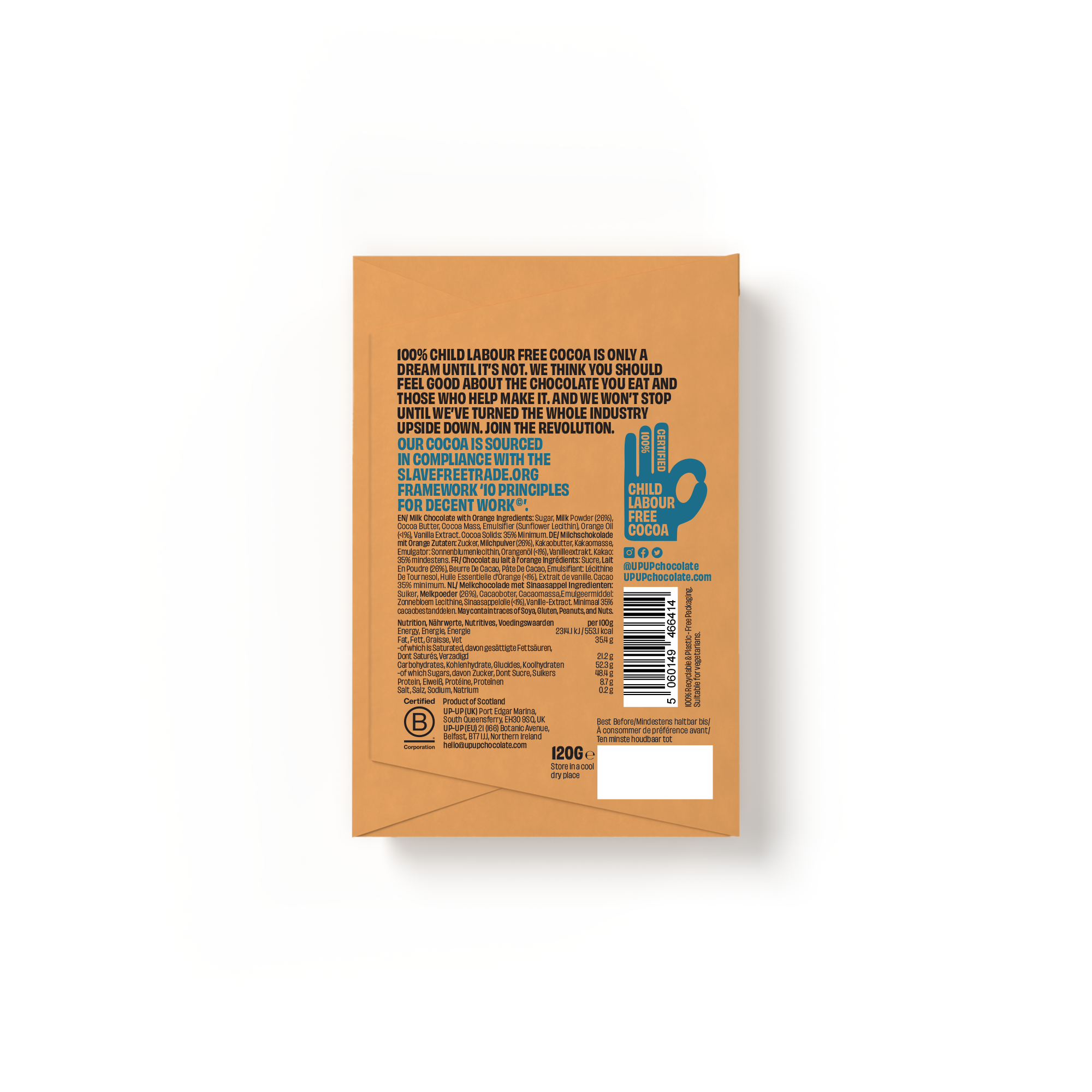 UP-UP Chocolate [No duties when shipping to US!] – Engroshandel Chokoladebar – Sweet Orange Mælkchokolade 120 g7