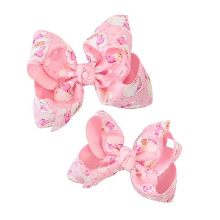 FIOCCO PER CAPELLI ROSA CHIARO CON STAMPA DI BABBO NATALE A STRATI SU FERMAGLIO A COCCODRILLO  per la vendita all'ingrosso da parte di Beyond Creations, LLC