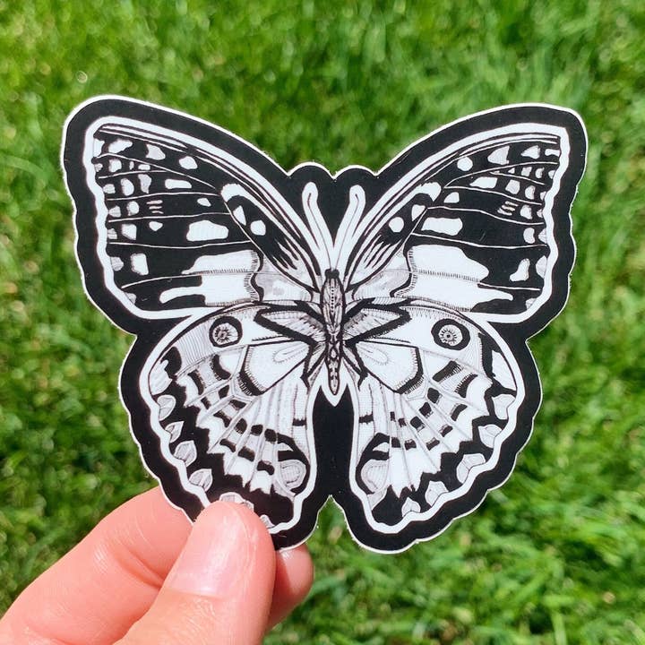 Autocollant papillon noir et blanc pour la vente par Ellie Jean Art