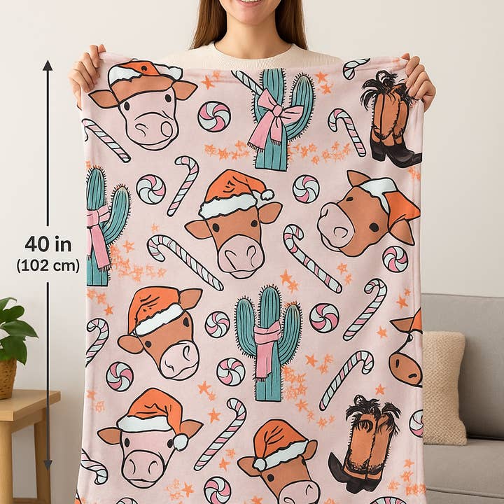 The Bling Barn - Wholesale Throw Blanket - Western Christmas Lap Blanket – Cozy Cowgirl Holiday Throw Collection