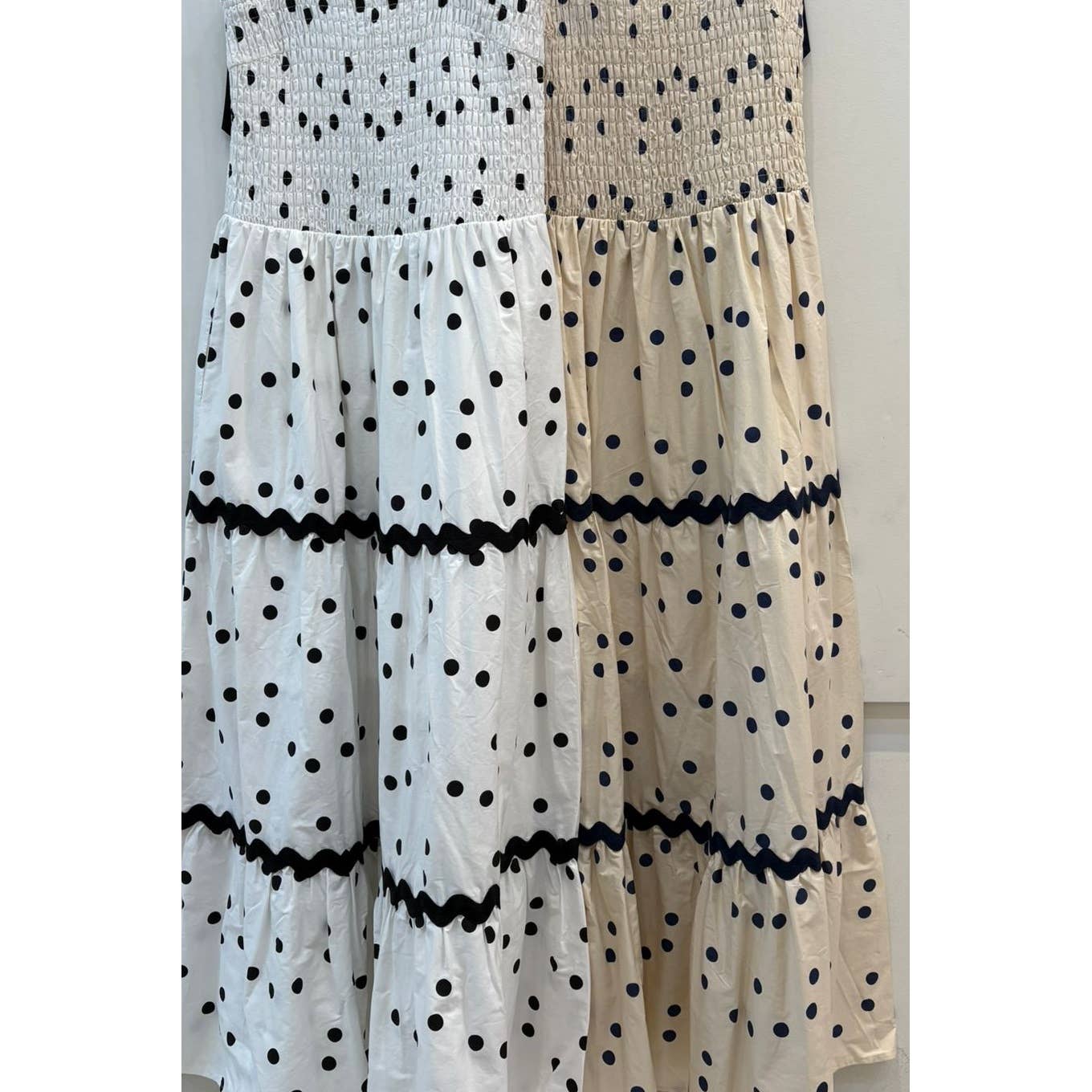 Curve Market - Wholesale Dress - Women's - PLUS SIZE POLKA DOT SMOCKED BODICE RIC RAC TRIM WITH POCKETS2