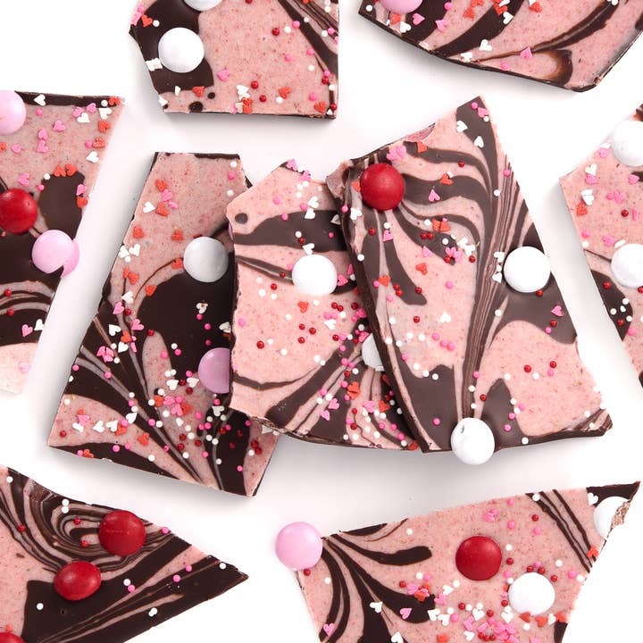 Valentine's Day Strawberry Cheesecake Bark: Bulk for wholesale by Le Grand Confectionary