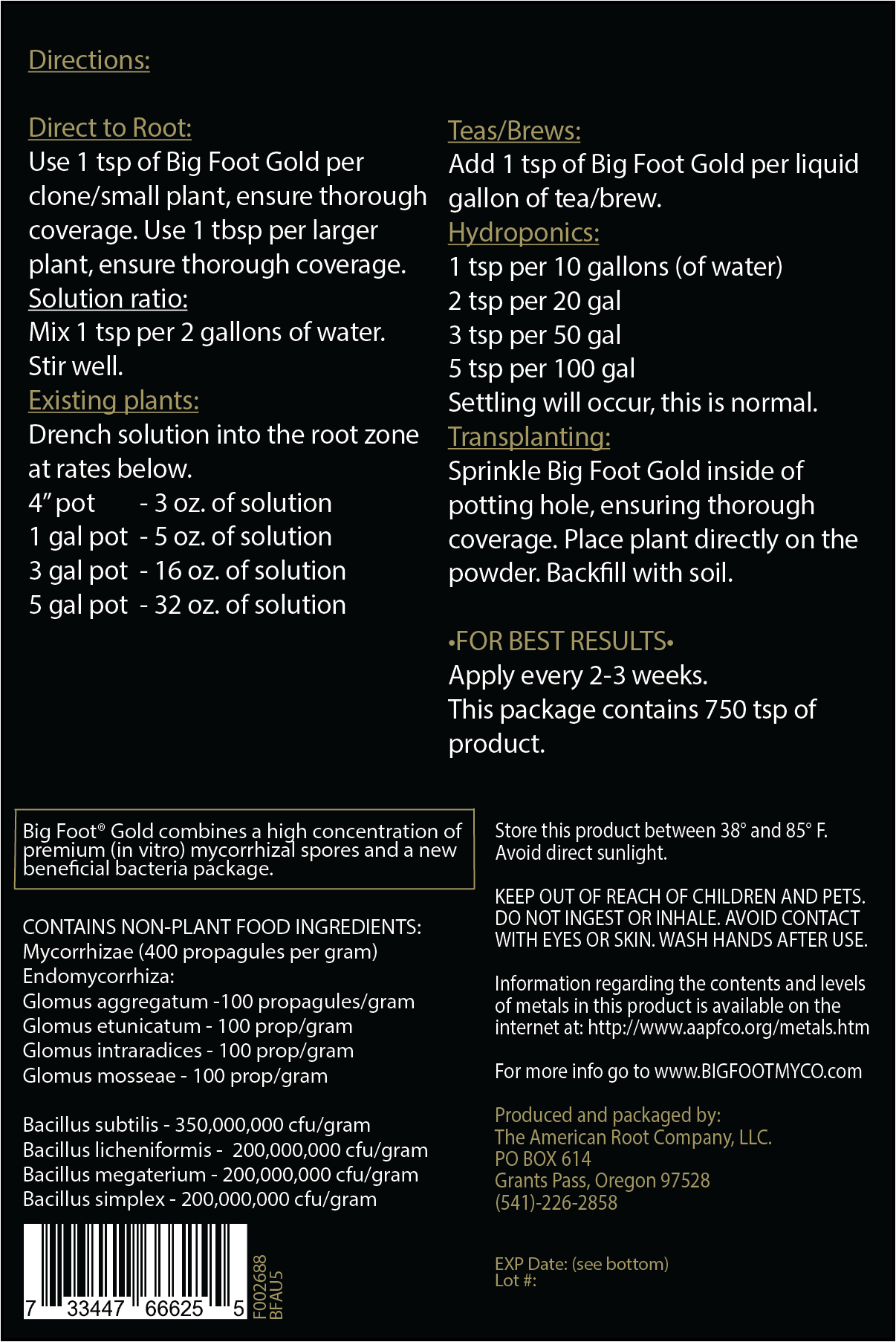 Big Foot Microbes - Wholesale Fertilizer - Beneficial Bacteria + Mycorrhizae Gold 1 oz  (20 units)5