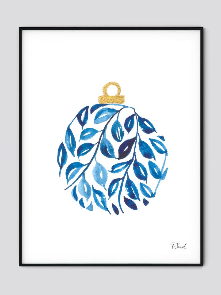 Christmas Ornament Watercolor Print, Christmas Decor Indoor for wholesale by Sandpaper Studio