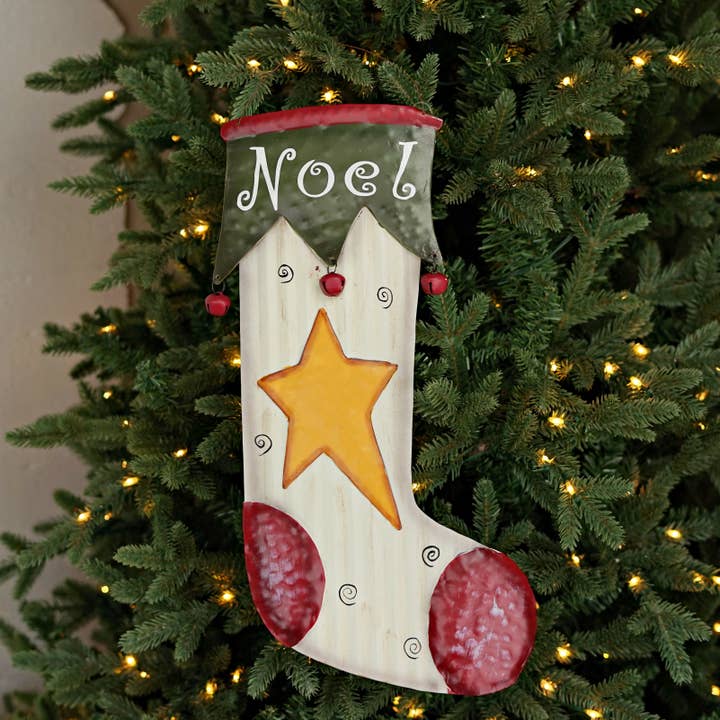 M2247A- Metal NOEL Stocking wall decors 16.5" x 8.25" for wholesale by Impressive Enterprises, Inc.