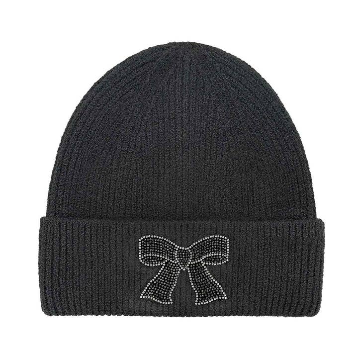 Fashion City - Wholesale Beanie - Women's - Rhinestone Ribbon Bow Embellishment Beanie