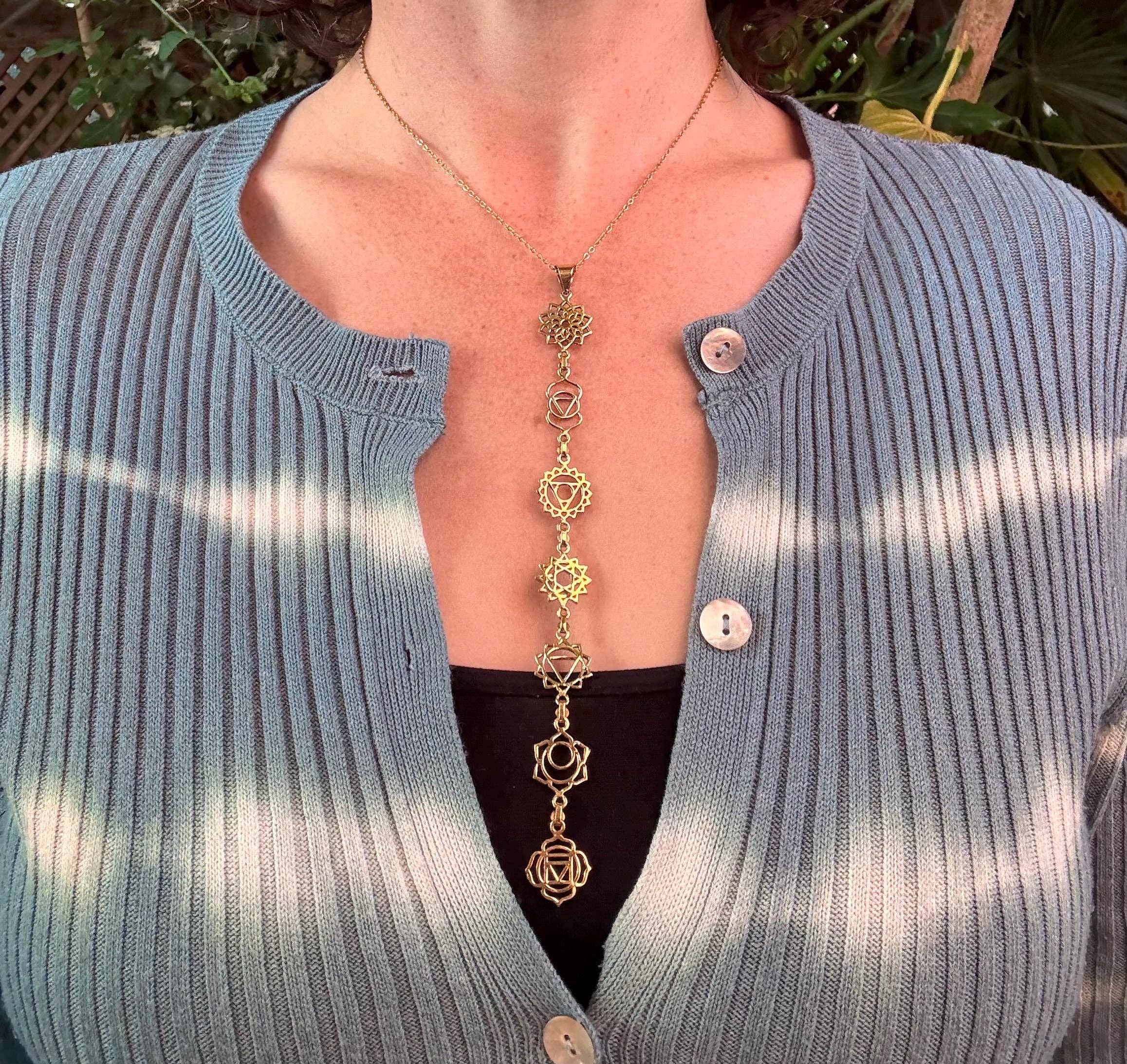 Kaali Boutique – wholesale Pendant/charm necklace – Gold Seven 7 Chakras Necklace / Gift Box / Gift For Her / Hypoallergenic / Yoga / / Boho / Hippie / Rustic / Ethnic2