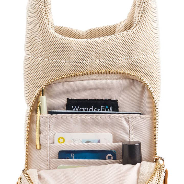 WanderFull - Wholesale Crossbody Bag - Women's - Oatmeal Canvas HydroBag® with Canvas and Vegan Leather Strap2