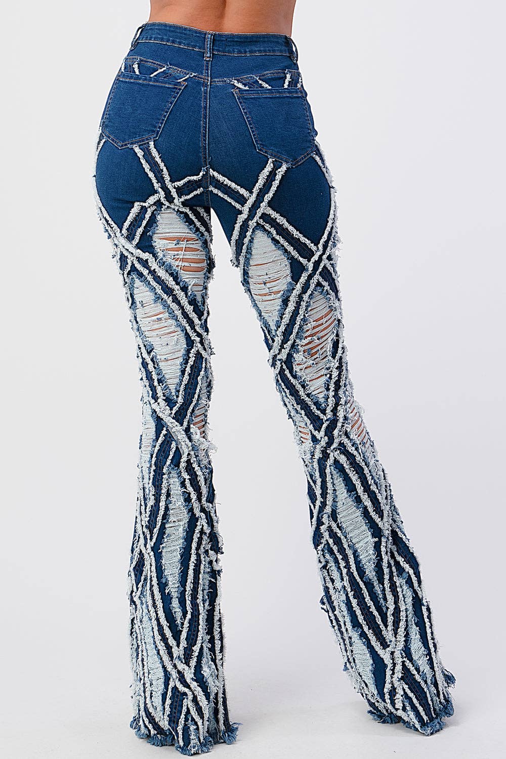 Md Blue Diamond Destroyed Flare Denim Jeans for wholesale on Faire4