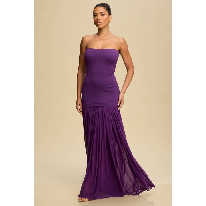 Luxxel - Vente Robe – femme - ROBE MAXI TUBE AVEC CHIFFON FRONCÉ8