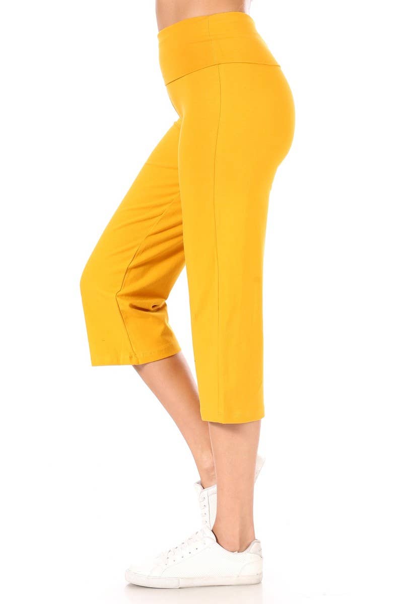 Mustard Women's Solid Color High Waist Cropped Pants for wholesale on Faire2
