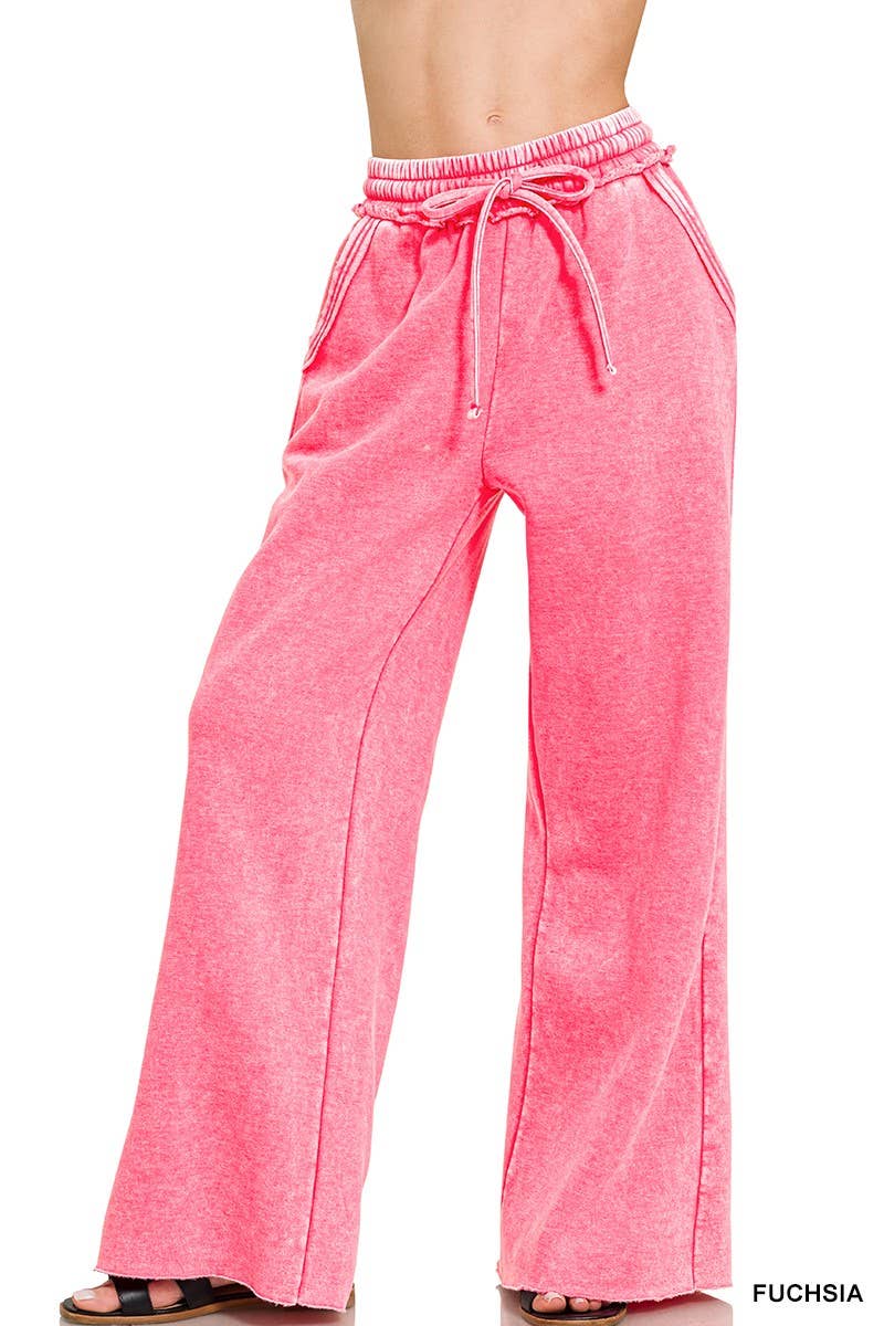 Vanilla Monkey – wholesale Lounge Sweatpants/jogging bottoms – Women's – Acid Wash Fleece Palazzo Sweatpants With Pockets15