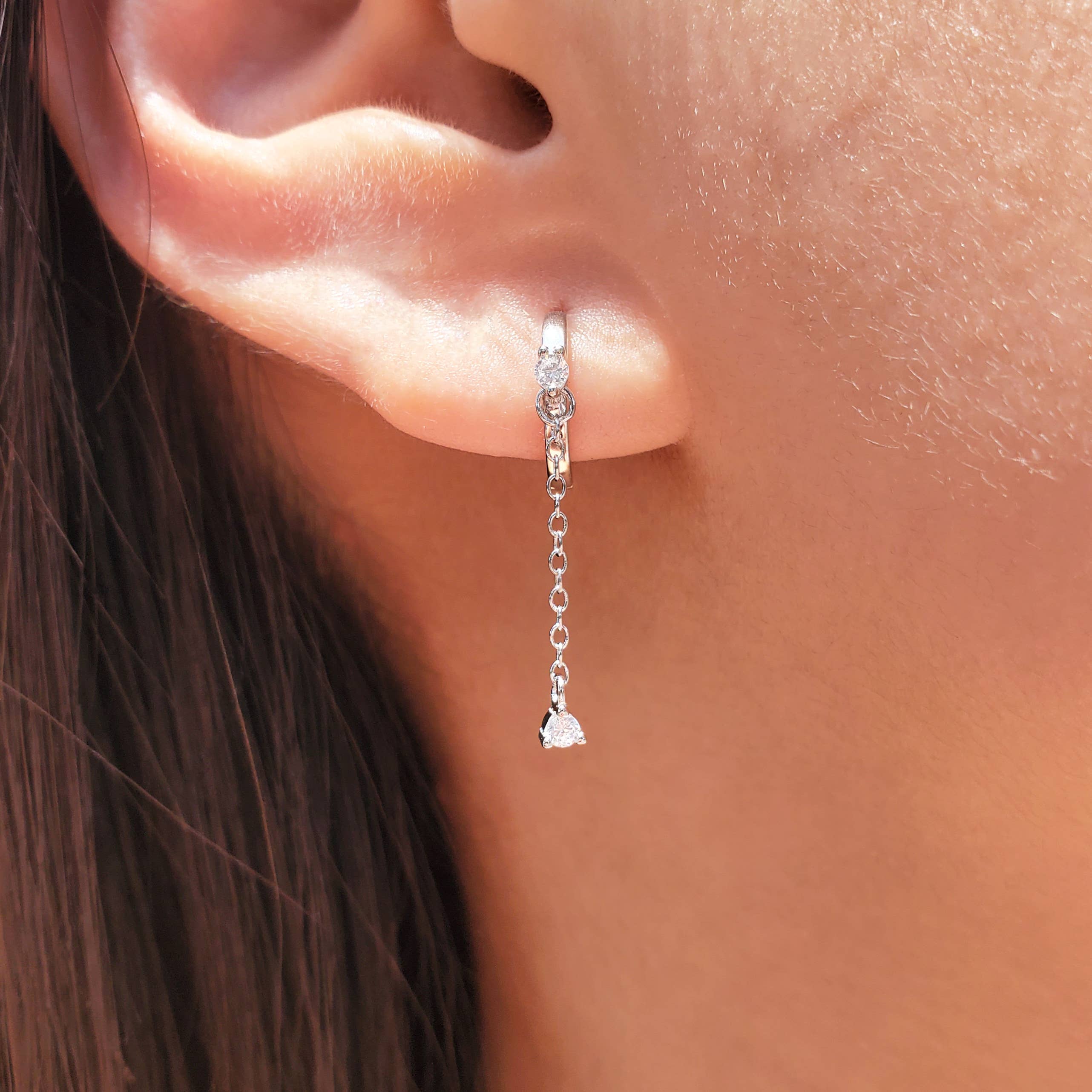 HolyBang Jewels - Wholesale Hoop Earrings - DAINTY CHAIN DROP HUGGIE EARRINGS - E-H21223