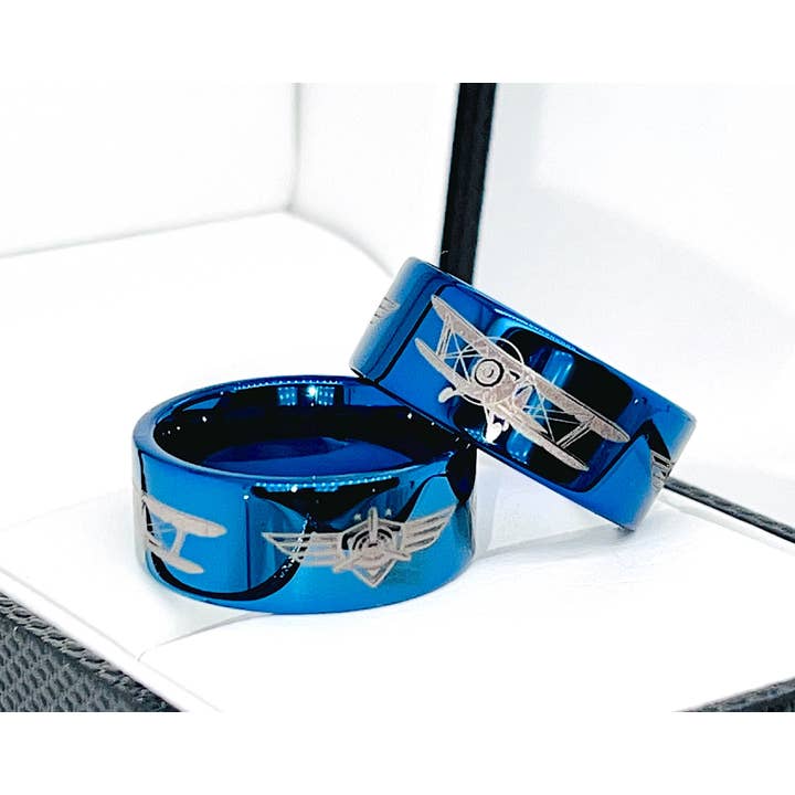 Flygplan graverad blå volfram US Army Military Ring för wholesale av rings paradise