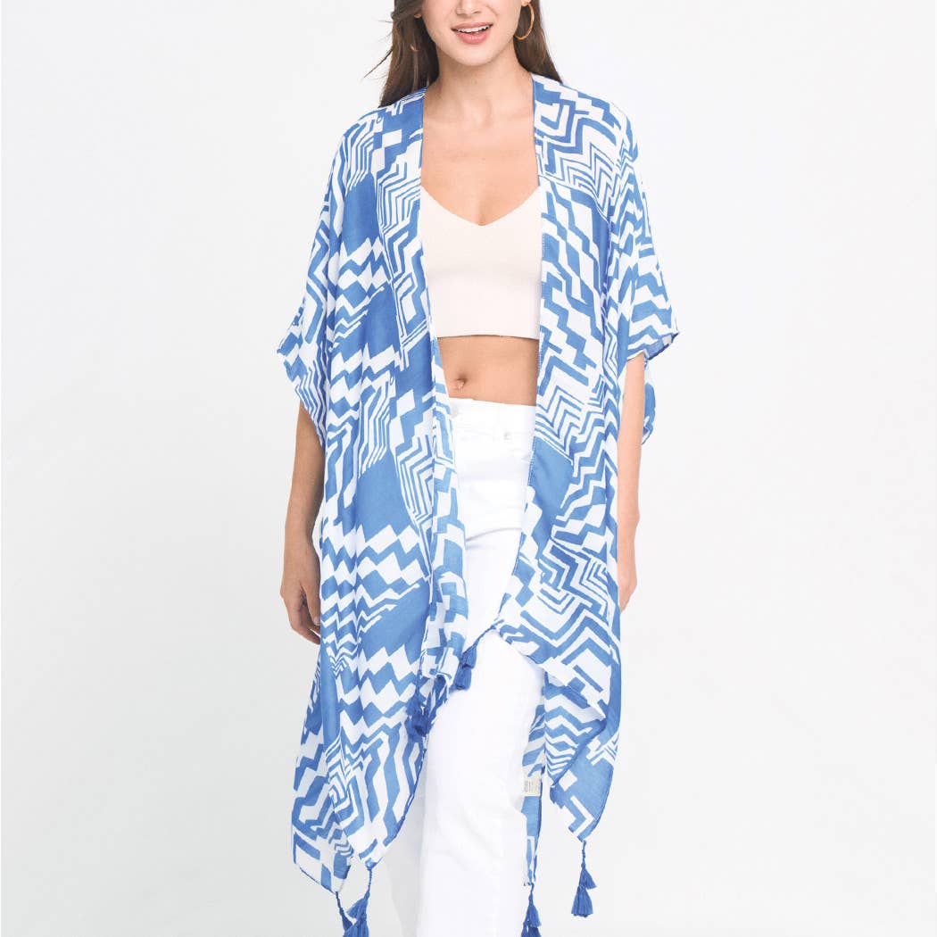 Fashion City – Engroshandel Kimono - Dame – Geometrisk Print Åben Front Kimono7