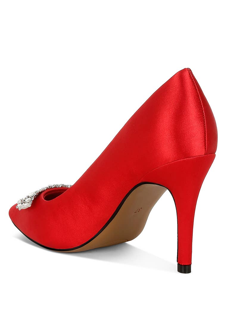 Rag Company - Wholesale High Heels - Women's - Rhodolia Diamante Brooch Detail Satin Pumps7