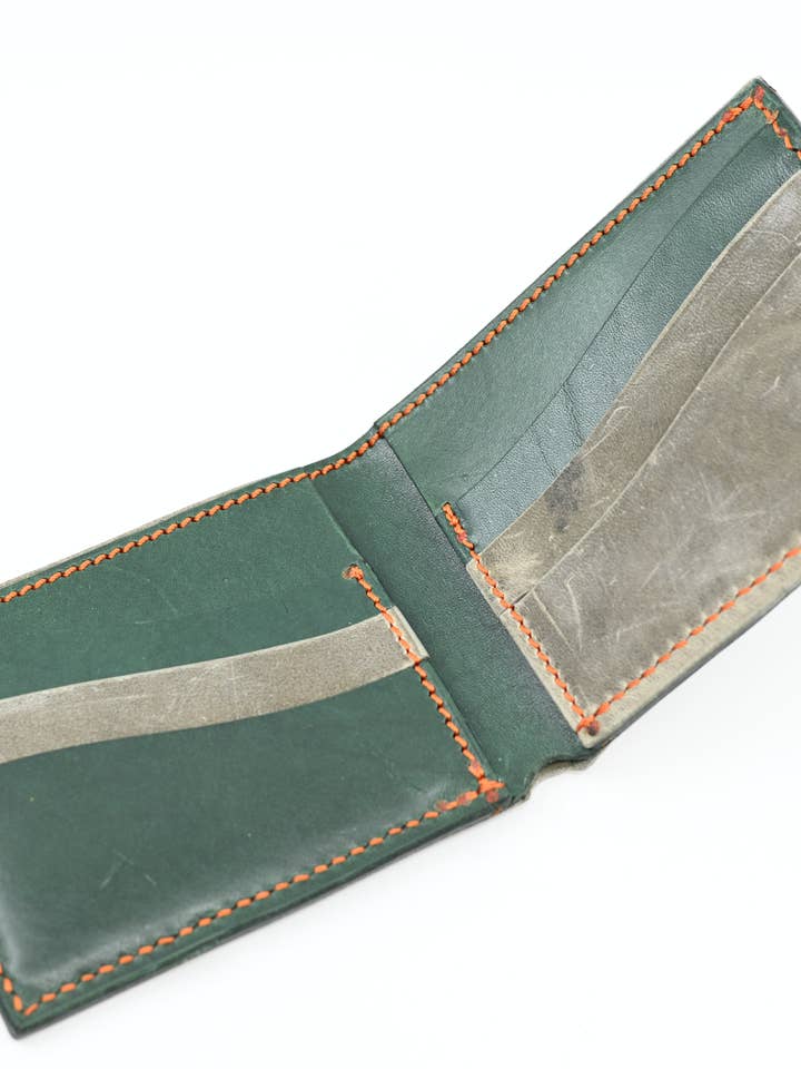Traditional Bi-Fold Wallet - Forest/Grey for wholesale by SLG Leather & Haberdashery
