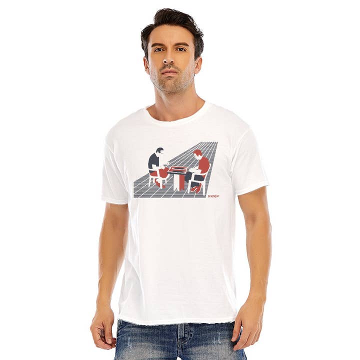 T-shirt en coton pour hommes jouant au backgammon sur le trottoir pour la vente par Scene studio