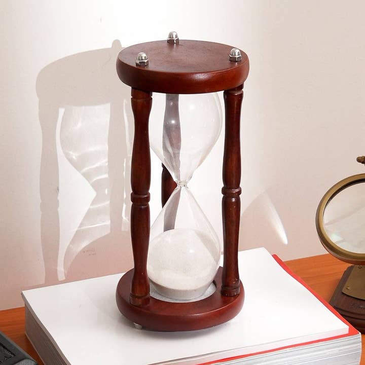 TrenDec - Wholesale Decorative Tabletop Object - Sand Timer | Decorative Wood Frame Hourglass-5.75x5.75x11.7"0
