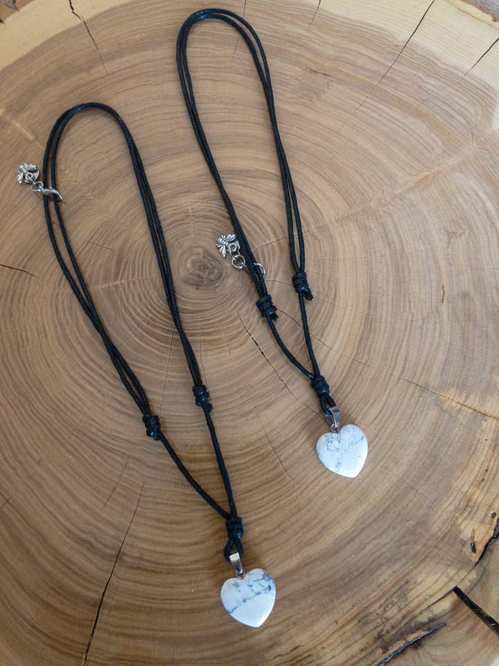 White Howlite Heart Necklace, Crystal Heart Charm for wholesale by Bee The Light Studios