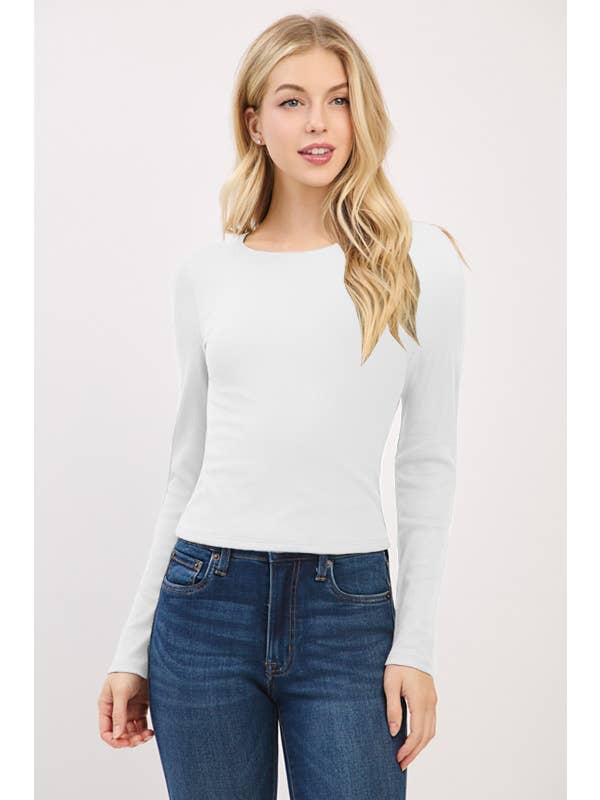 Heart & Hips - Wholesale Knit Top - Women's - RT56762L - FRONT DOUBLE LAYERED CREW NK LONG SLV TOP12