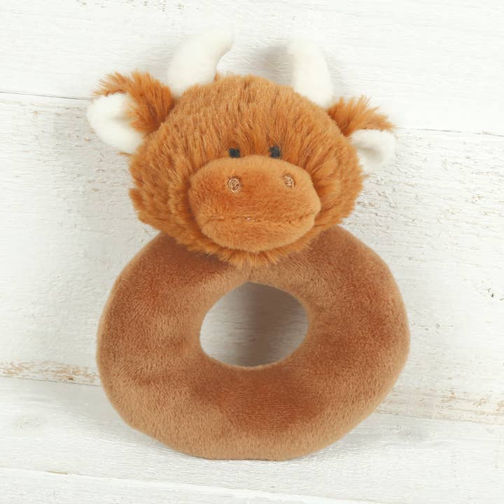Jomanda Soft Toys & Accessories - Wholesale Handheld Rattle - Baby - Scottish Highland Brown Cow Baby Plush Soft Toy Rattle -10CM