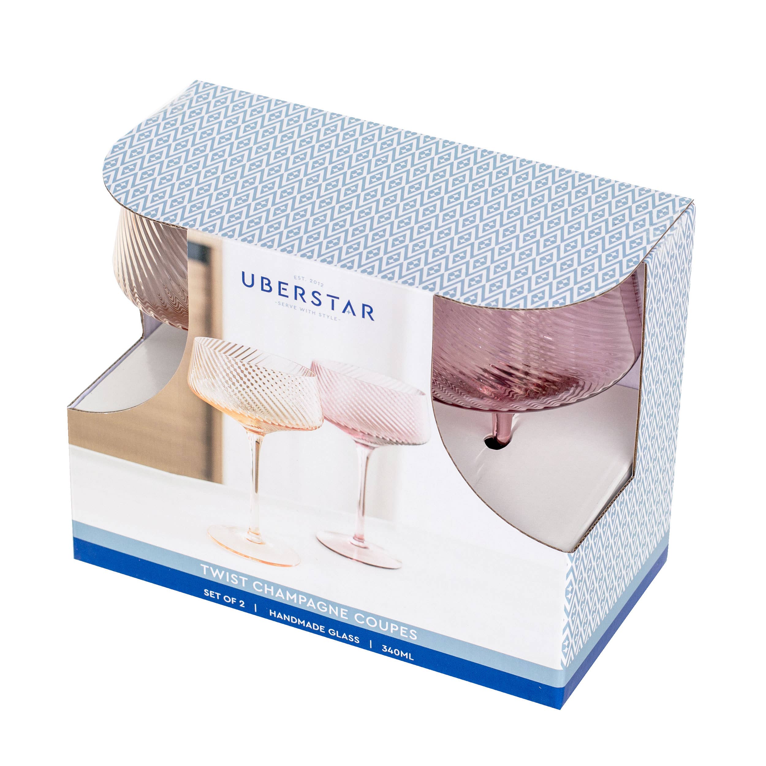 UBERSTAR - Venta al por mayor Copas de champán - Copas de Champán Twist - Juego de 2 Rosa/Melocotón8